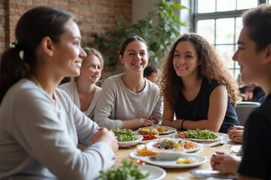 A group of people participating in a nutrition workshop, actively learning and engaging.